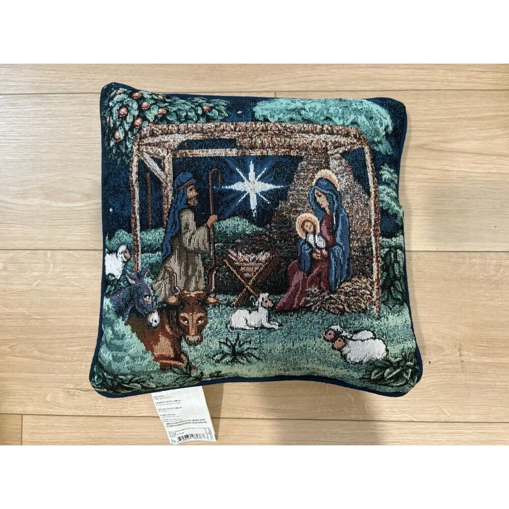 Innovative Design Group Christmas Nativity Tapestry Throw Pillow 17x17 Holiday D